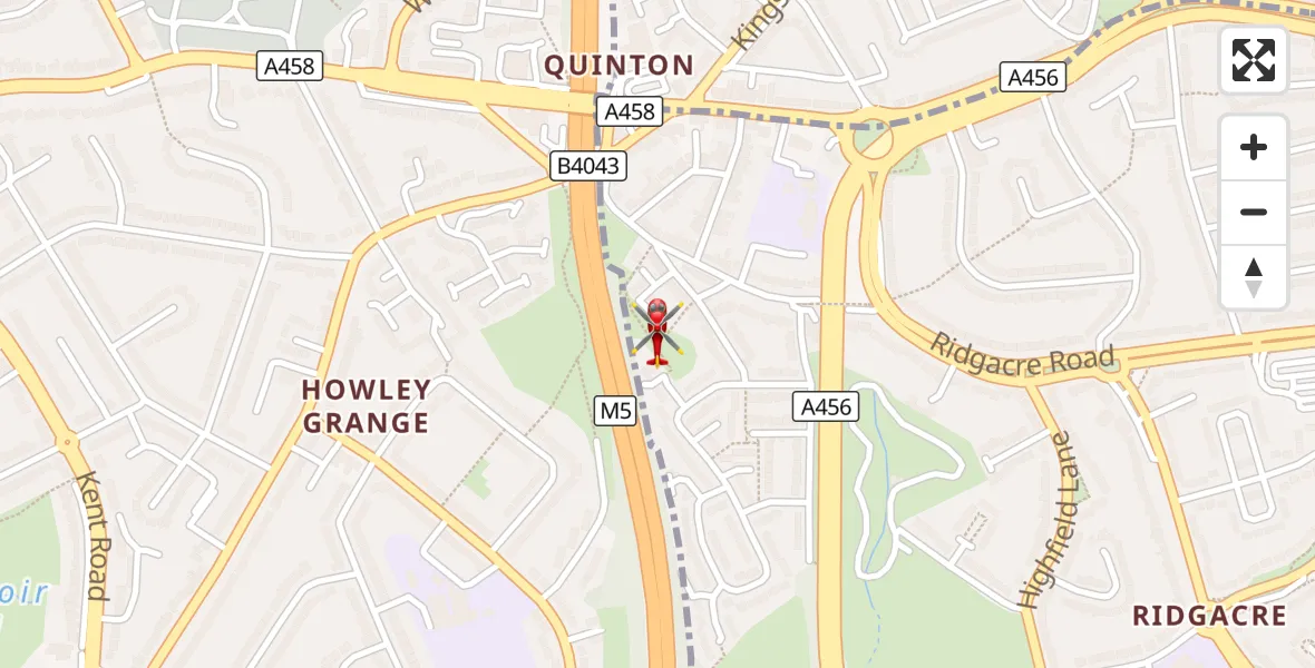 Flight route Air Ambulance Helicopter Ridgacre - Ridgacre, 01 September 2026, 08:21