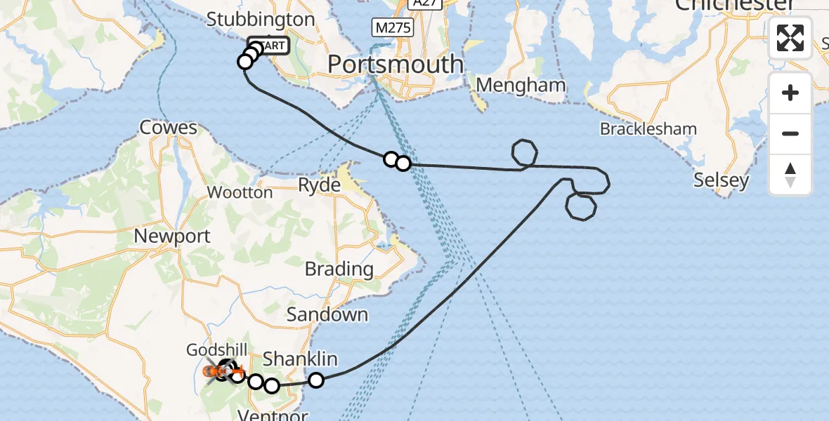Flight route Coastguard Helicopter Solent Airport - Wroxall, 01 September 2026, 08:27