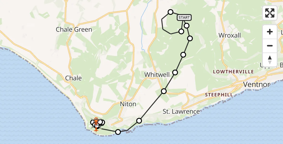Flight route Coastguard Helicopter Wroxall - Ventnor, 01 September 2026, 09:02