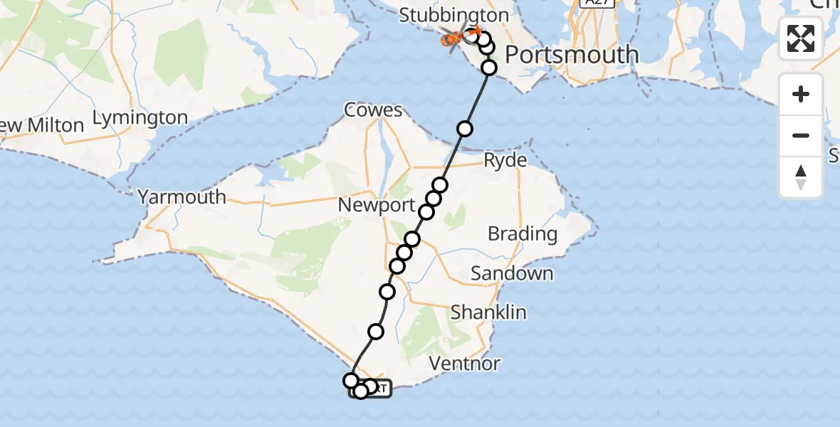 Flight route Coastguard Helicopter Niton - Solent Airport, 01 September 2026, 09:19