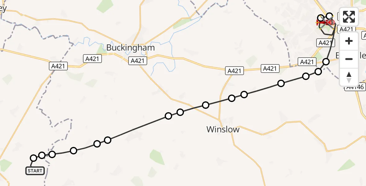 Flight route Air Ambulance Helicopter Field Farm Helistrip - Bletchley, 01 September 2026, 09:41