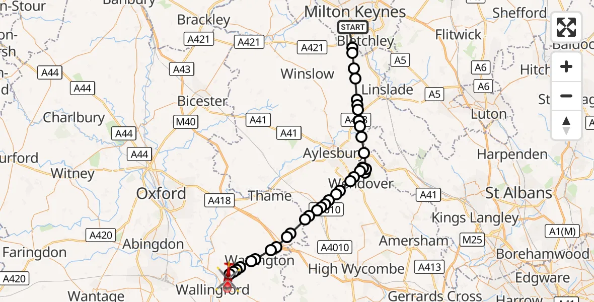 Flight route Air Ambulance Helicopter Bletchley - RAF Benson, 01 September 2026, 09:53