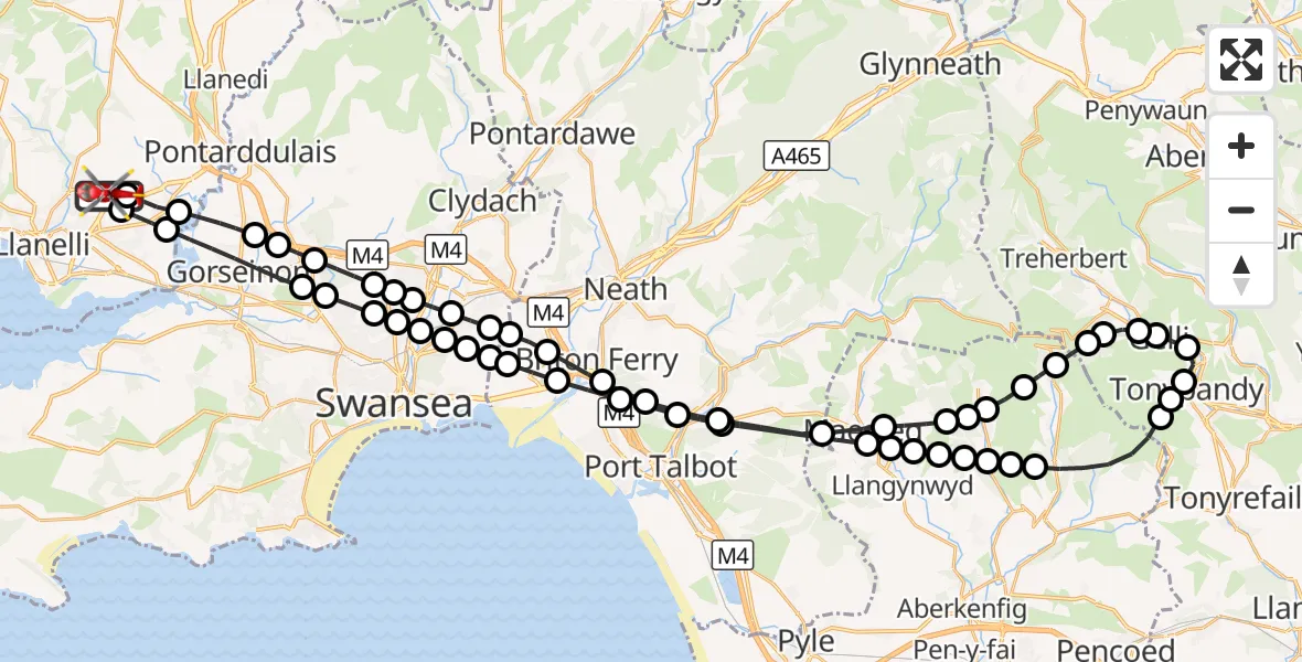 Flight route Air Ambulance Helicopter Dafen - Dafen, 01 September 2026, 10:39