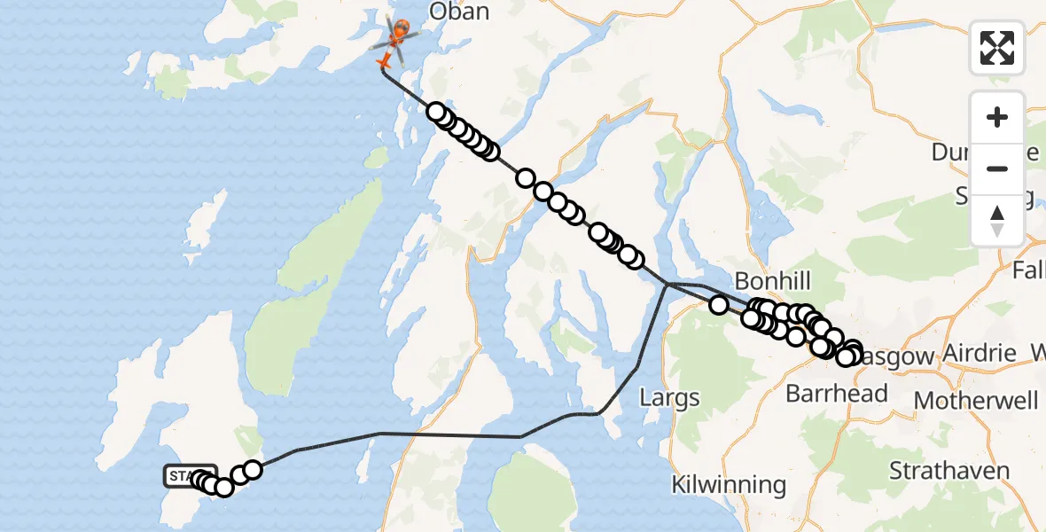 Flight route Coastguard Helicopter Glenegedale - Inner Seas, 01 September 2026, 11:05