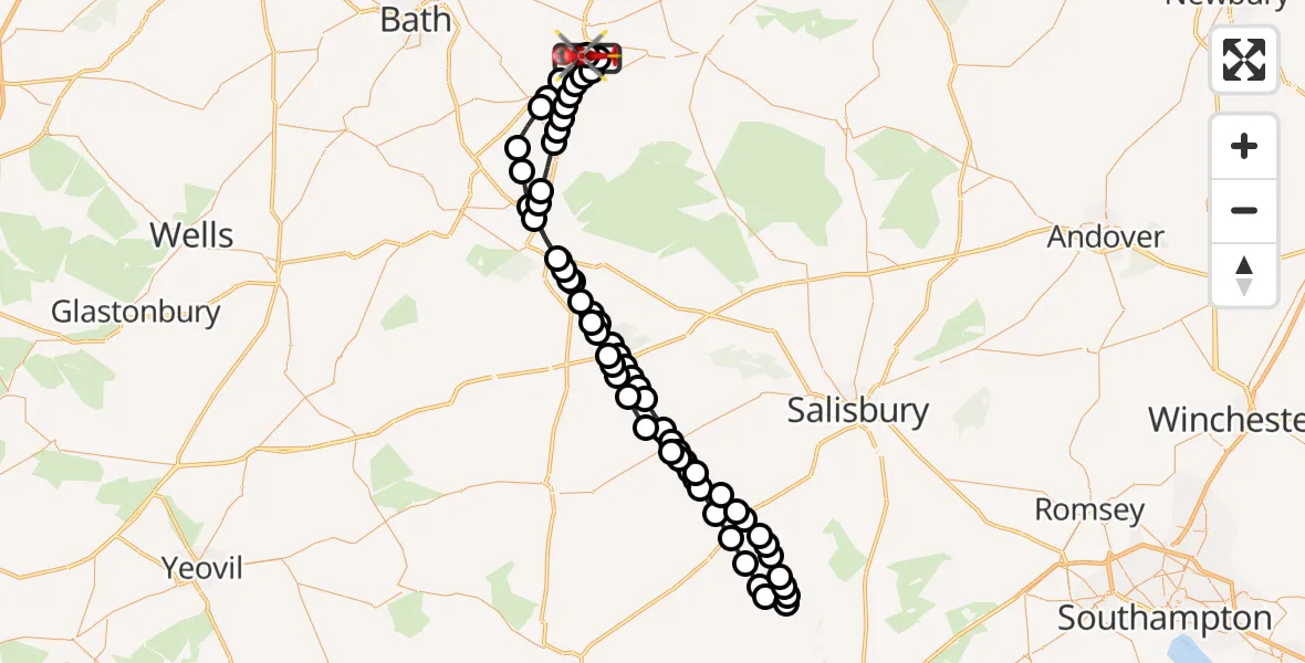 Flight route Air Ambulance Helicopter Wiltshire Air Ambulance - Wiltshire Air Ambulance, 01 September 2026, 11:06