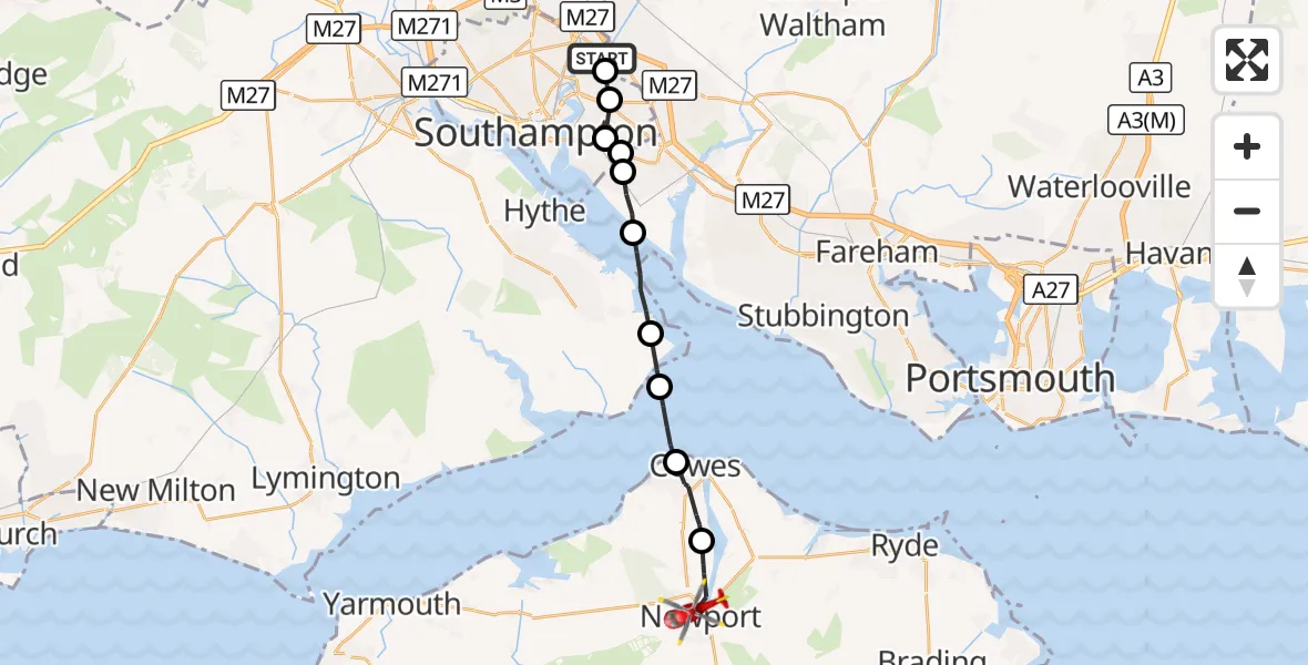 Flight route Air Ambulance Helicopter Chartwell Green - Newport, 01 September 2026, 11:09