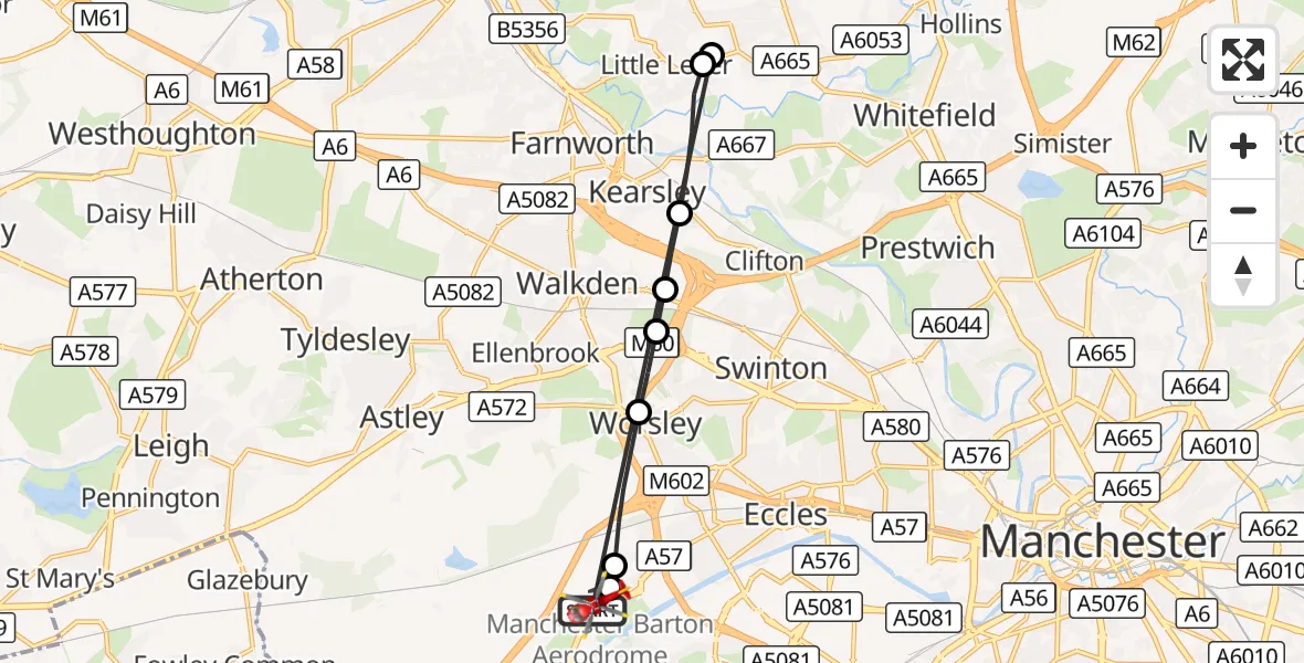 Flight route Air Ambulance Helicopter Manchester Barton Aerodrome - Manchester Barton Aerodrome, 01 September 2026, 11:46