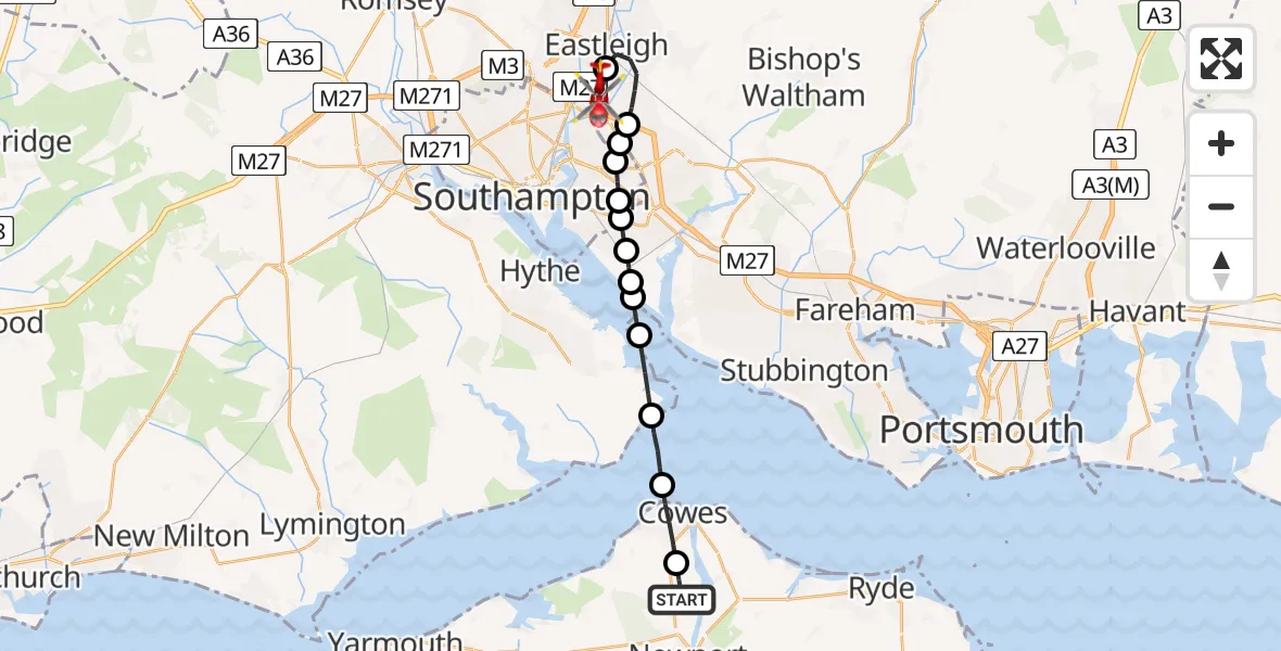 Flight route Air Ambulance Helicopter Newport - Southampton Airport, 01 September 2026, 11:47