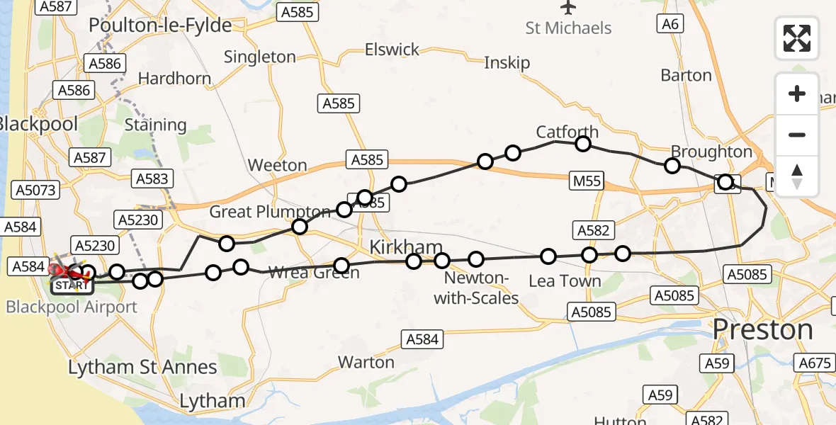 Flight route Air Ambulance Helicopter Blackpool Airport - Blackpool Airport, 01 September 2026, 12:47