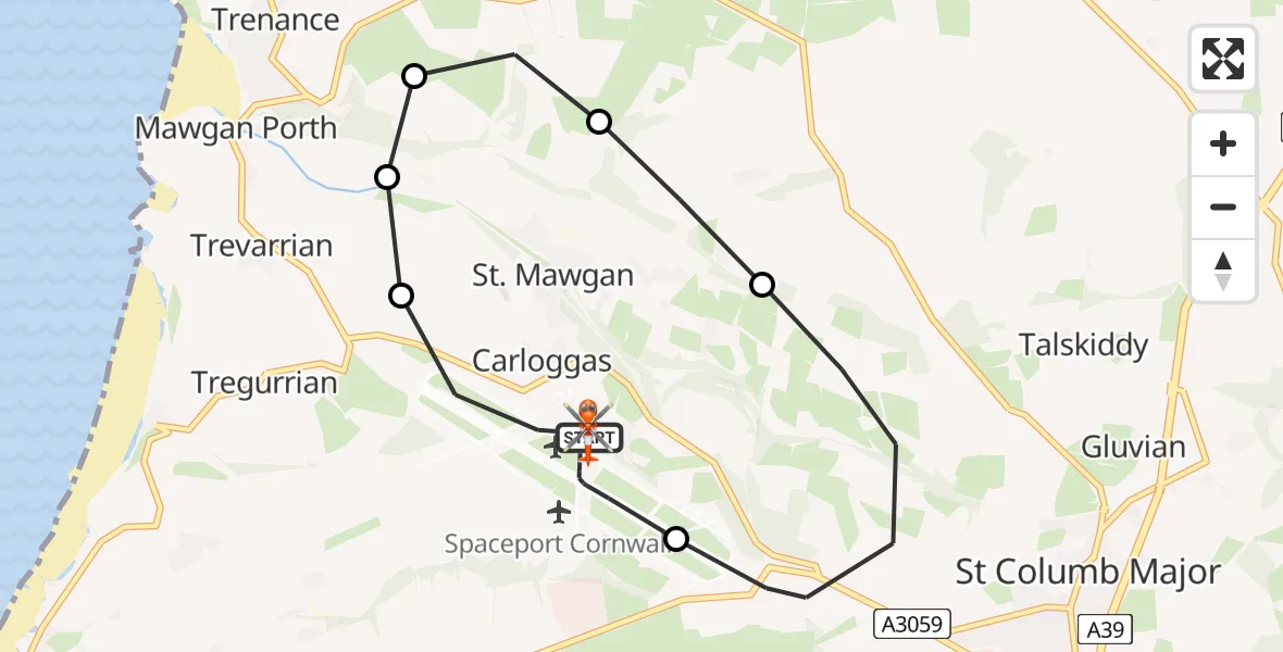 Flight route Coastguard Helicopter Cornwall Airport Newquay - Cornwall Airport Newquay, 01 September 2026, 13:03