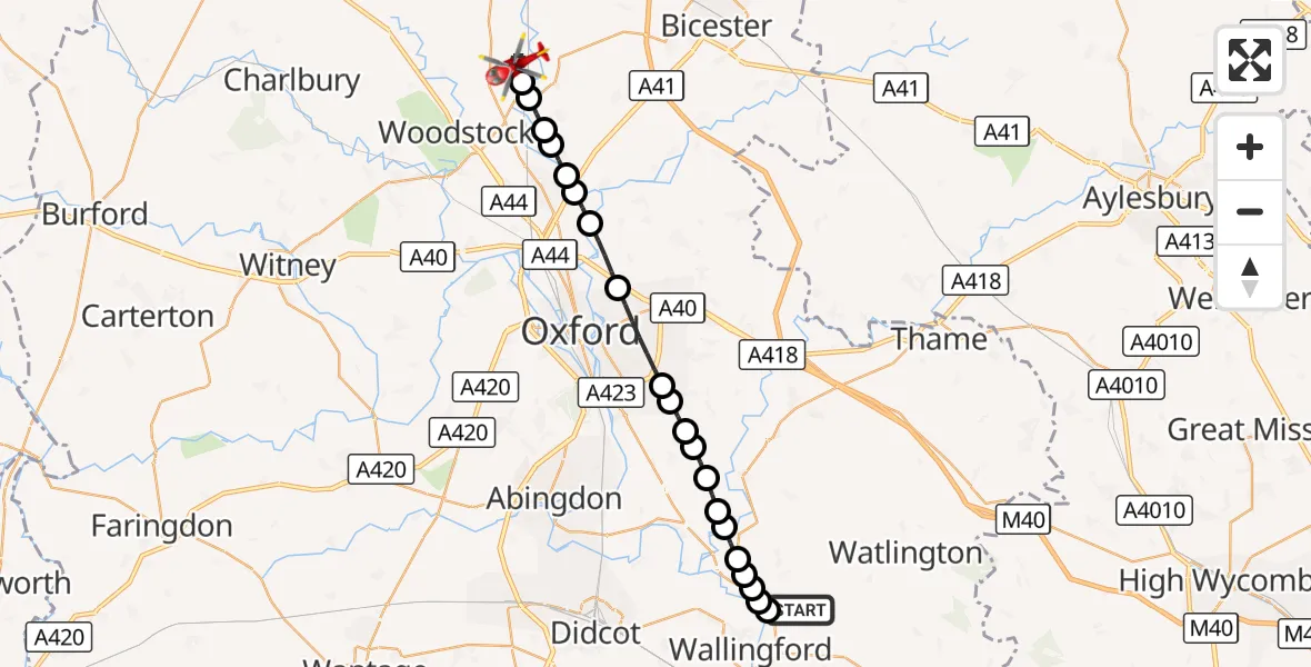 Flight route Air Ambulance Helicopter RAF Benson - Tackley, 01 September 2026, 13:17