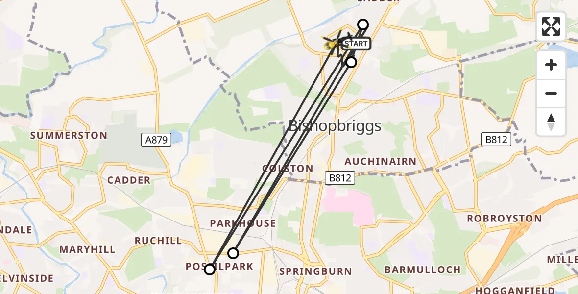 Flight route Police Helicopter Bishopbriggs - Bishopbriggs, 01 September 2026, 13:31