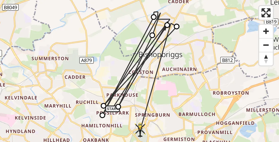 Flight route Police Helicopter Glasgow - Glasgow, 01 September 2026, 13:36