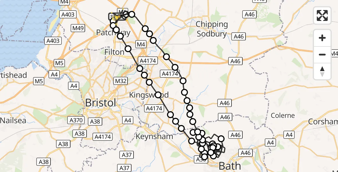 Flight route Police Helicopter Almondsbury Helicopter Base - Almondsbury Helicopter Base, 01 September 2026, 13:37