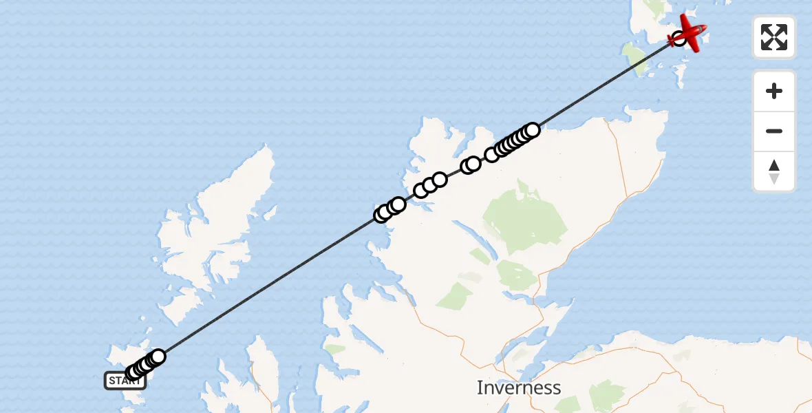 Flight route Air Ambulance Aircraft North Atlantic Ocean - Kirkwall Airport, 01 September 2026, 13:42