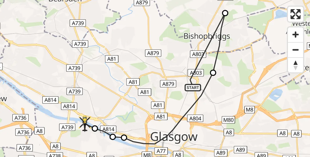 Flight route Police Helicopter Glasgow - Glasgow, 01 September 2026, 13:50