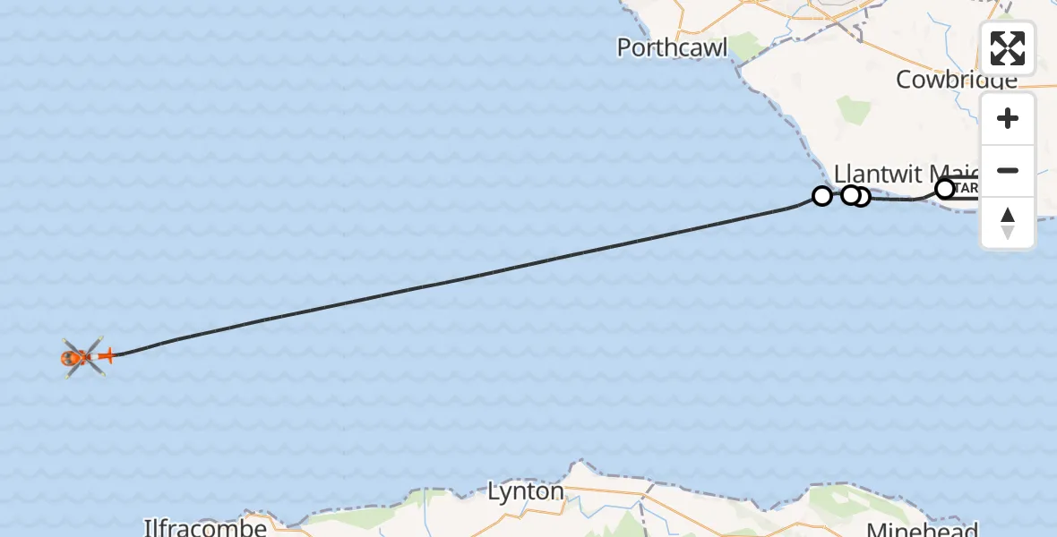 Flight route Coastguard Helicopter MOD St Athan - Bristol Channel, 01 September 2026, 14:24