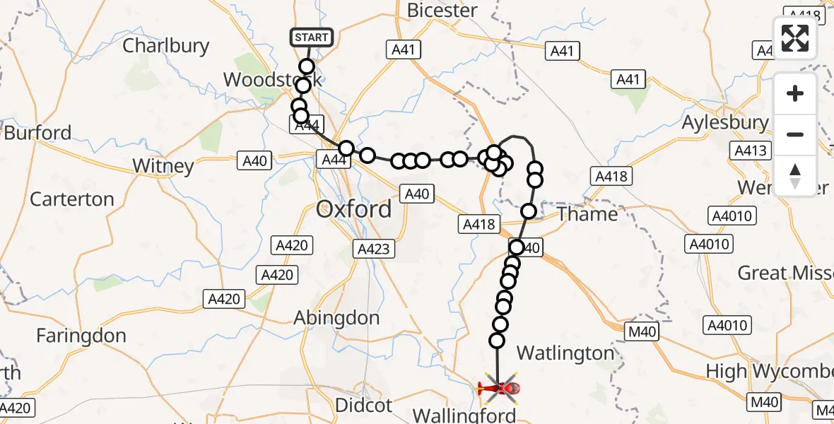 Flight route Air Ambulance Helicopter Tackley - RAF Benson, 01 September 2026, 14:35