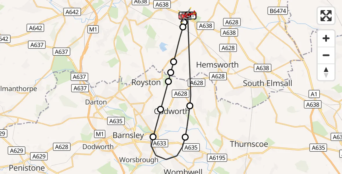 Flight route Air Ambulance Helicopter YAA Nostell Helicopter Port - YAA Nostell Helicopter Port, 01 September 2026, 14:42
