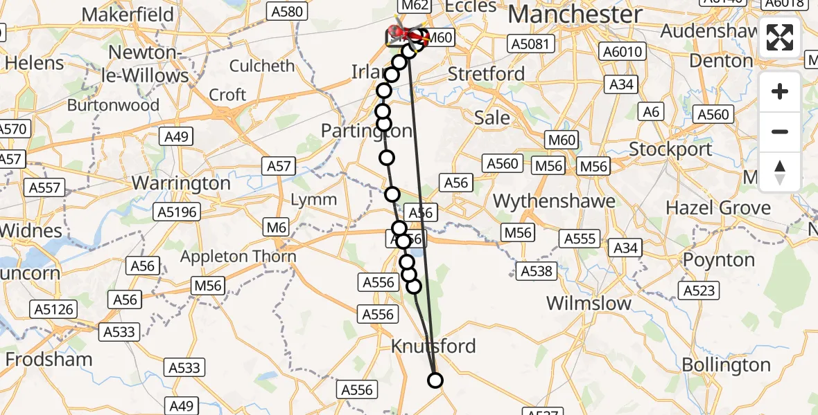 Flight route Air Ambulance Helicopter Manchester Barton Aerodrome - Manchester Barton Aerodrome, 01 September 2026, 14:53
