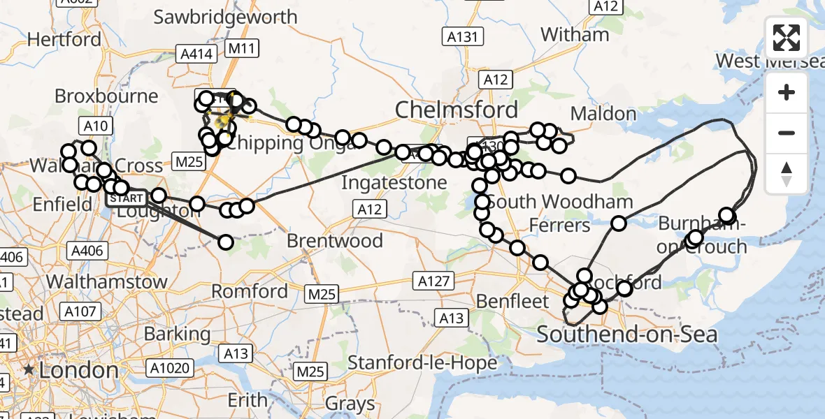 Flight route Police Helicopter Sewardstonebury - North Weald Bassett, 01 September 2026, 15:01