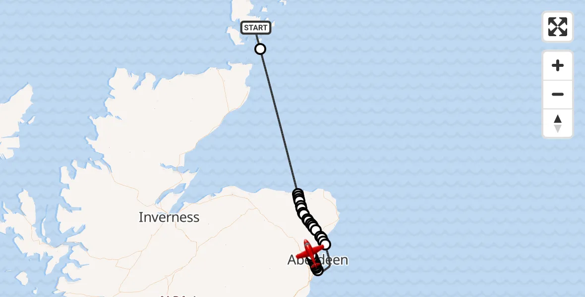 Flight route Air Ambulance Aircraft North Atlantic Ocean - Aberdeen International Airport, 01 September 2026, 15:13