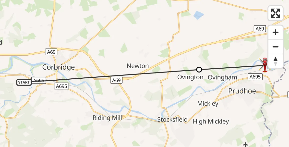 Flight route Air Ambulance Helicopter Corbridge - Wylam, 01 September 2026, 15:21
