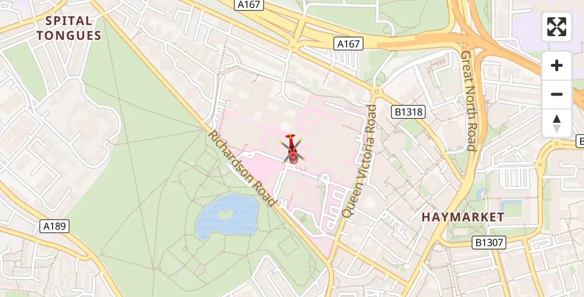 Flight route Air Ambulance Helicopter Newcastle Royal Victoria Infirmary - Newcastle Royal Victoria Infirmary, 01 September 2026, 15:29