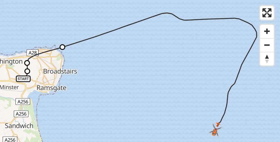Flight route Coastguard Helicopter Manston Airport - North Sea, 01 September 2026, 15:39
