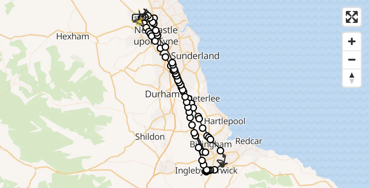 Flight route Police Helicopter Newcastle International Airport - Newcastle International Airport, 01 September 2026, 15:46