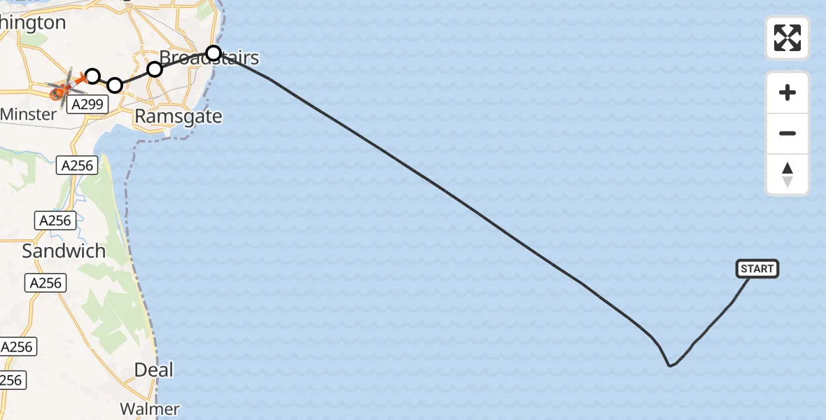 Flight route Coastguard Helicopter North Sea - Manston Airport, 01 September 2026, 16:06