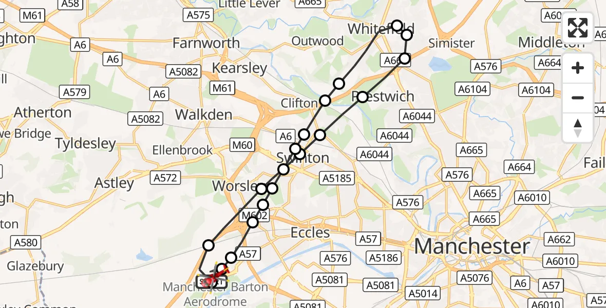 Flight route Air Ambulance Helicopter Manchester Barton Aerodrome - Manchester Barton Aerodrome, 01 September 2026, 16:08