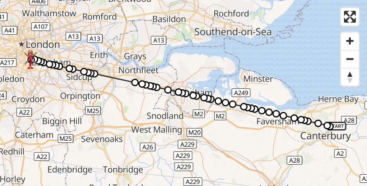 Flight route Air Ambulance Helicopter Sturry - Kings College London Hospital, 01 September 2026, 16:18