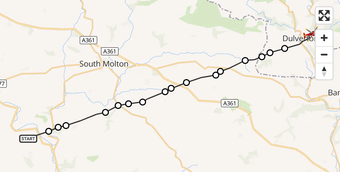 Flight route Air Ambulance Helicopter Burrington - Dulverton, 01 September 2026, 16:33