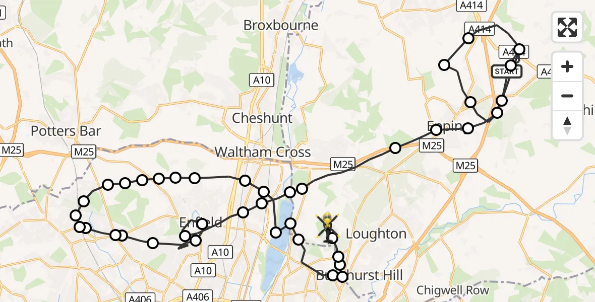 Flight route Police Helicopter North Weald Airfield - Sewardstonebury, 01 September 2026, 16:39