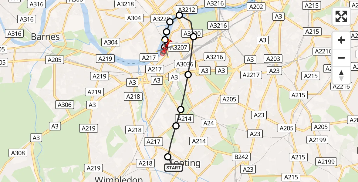 Flight route Air Ambulance Helicopter St Georges Hospital - London Heliport, 01 September 2026, 16:51