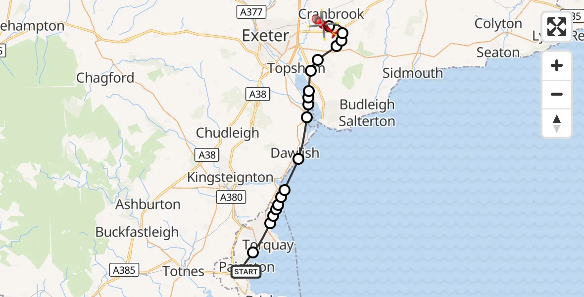Flight route Air Ambulance Helicopter Paignton - Exeter International Airport, 01 September 2026, 17:02