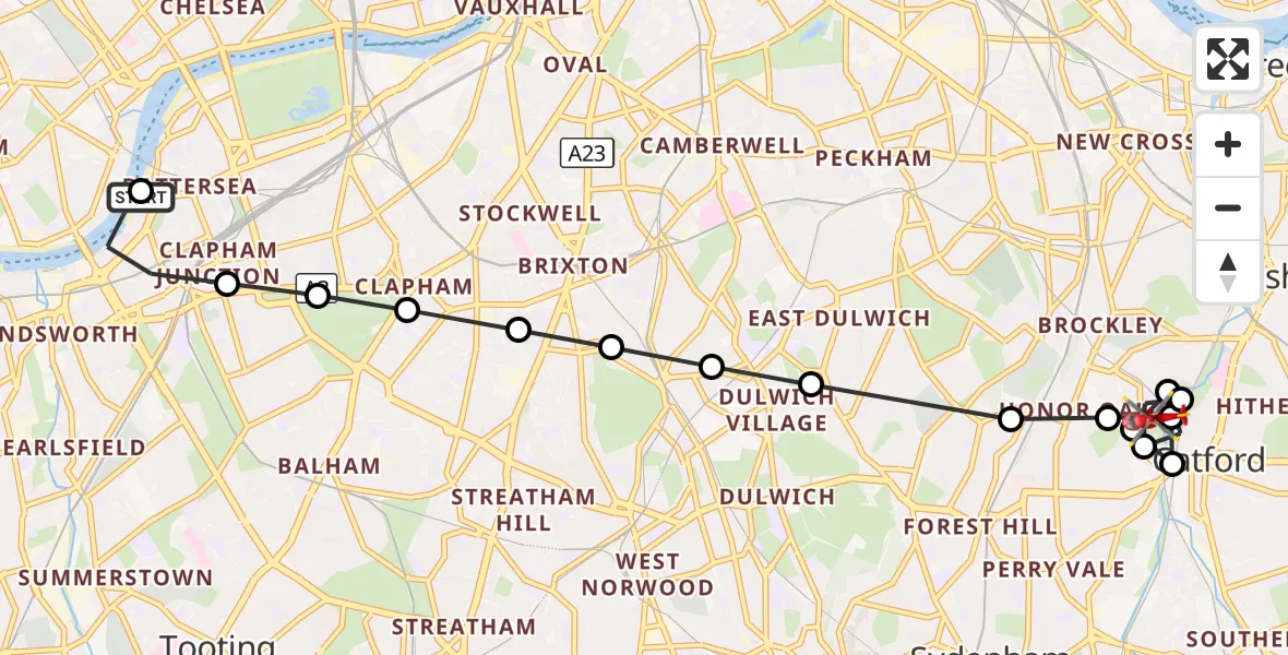 Flight route Air Ambulance Helicopter London Heliport - Ladywell, 01 September 2026, 17:23