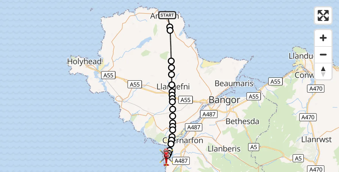 Flight route Air Ambulance Helicopter Amlwch - Caernarfon Airport, 01 September 2026, 18:08