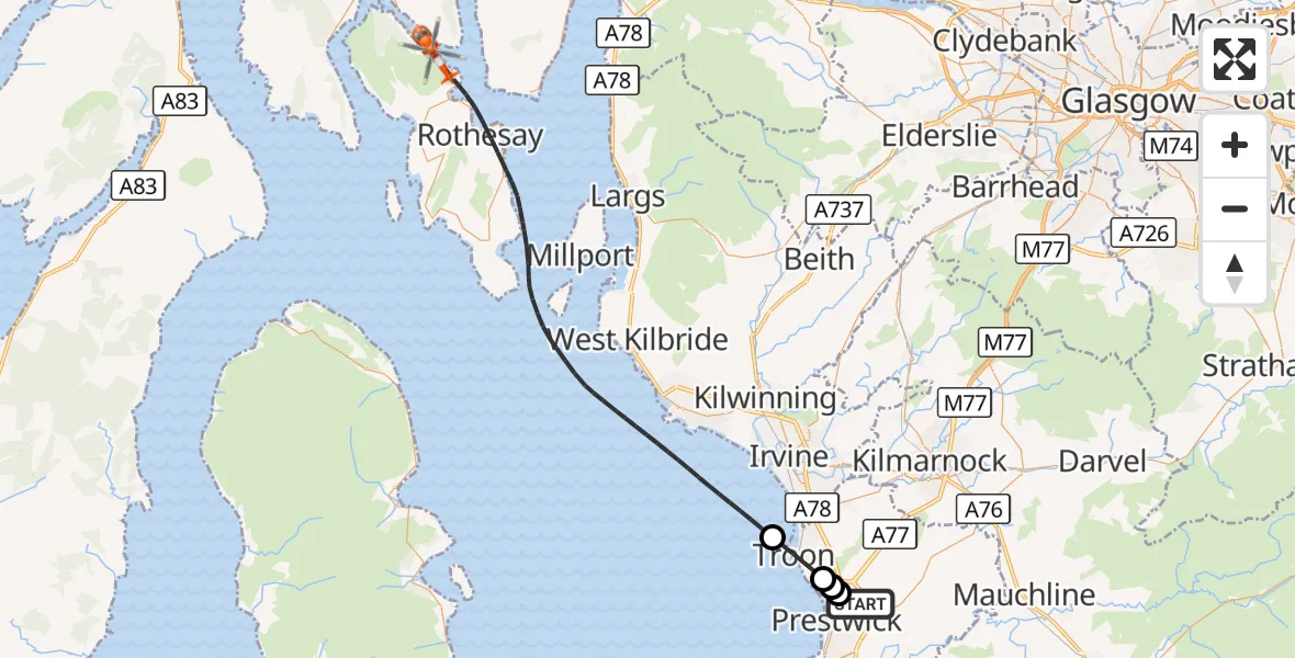 Flight route Coastguard Helicopter Glasgow Prestwick Airport - Inner Seas, 01 September 2026, 18:27