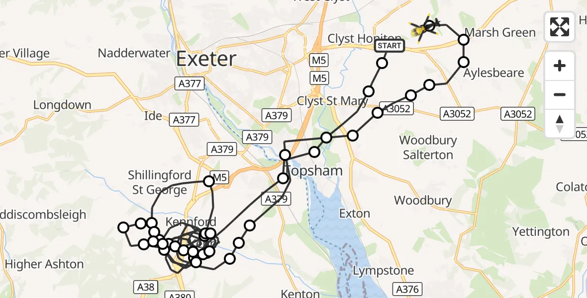Flight route Police Helicopter Exeter International Airport - Exeter International Airport, 01 September 2026, 18:44