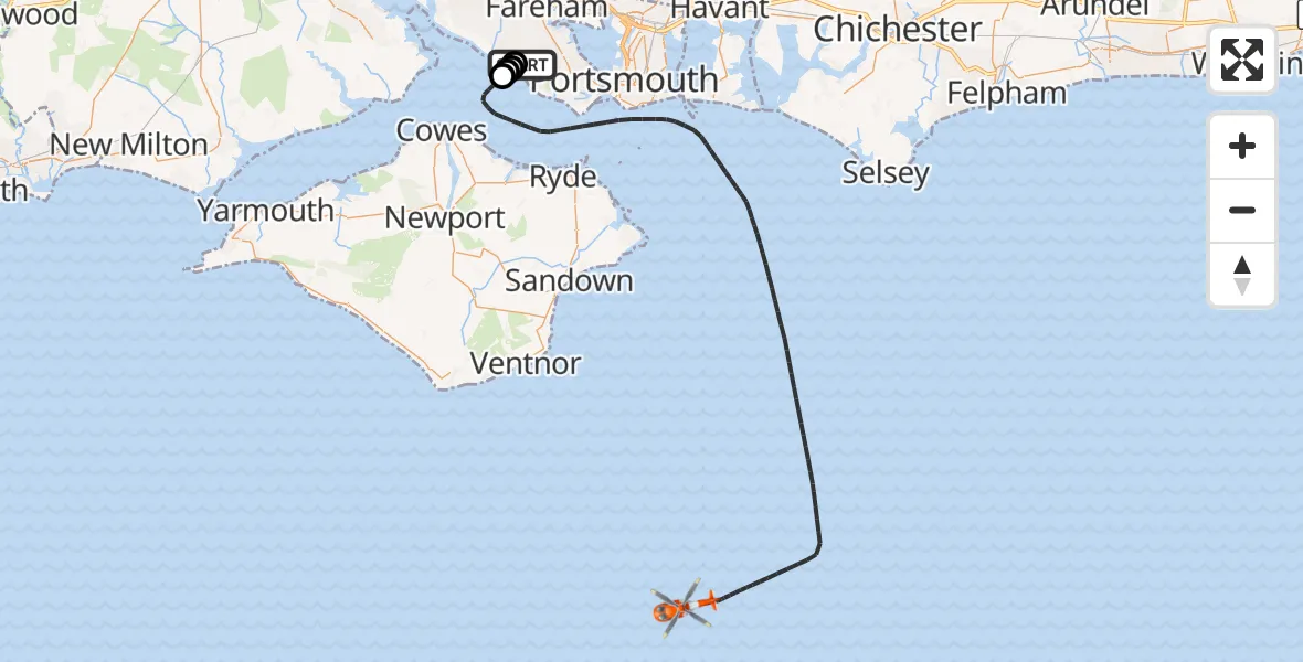 Flight route Coastguard Helicopter Solent Airport - English Channel, 01 September 2026, 19:01