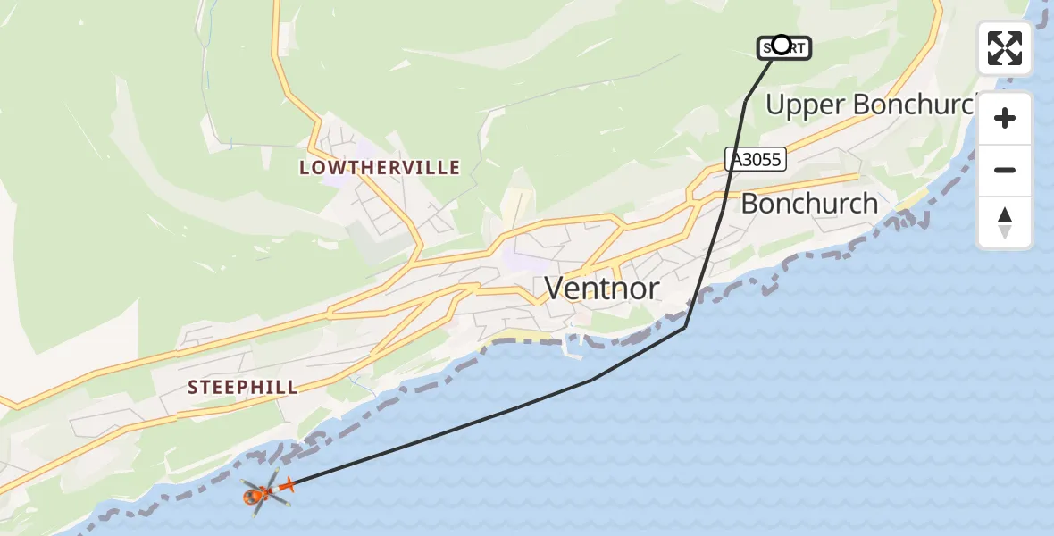 Flight route Coastguard Helicopter Shanklin - Ventnor, 01 September 2026, 20:08