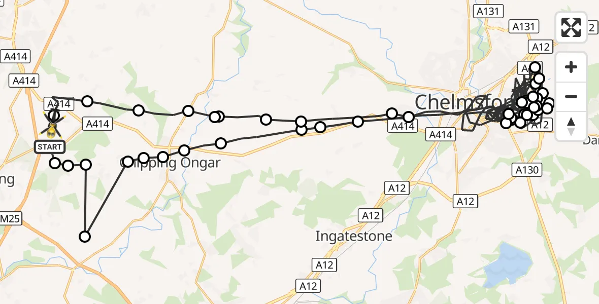 Flight route Police Helicopter North Weald Airfield - North Weald Airfield, 01 September 2026, 20:10