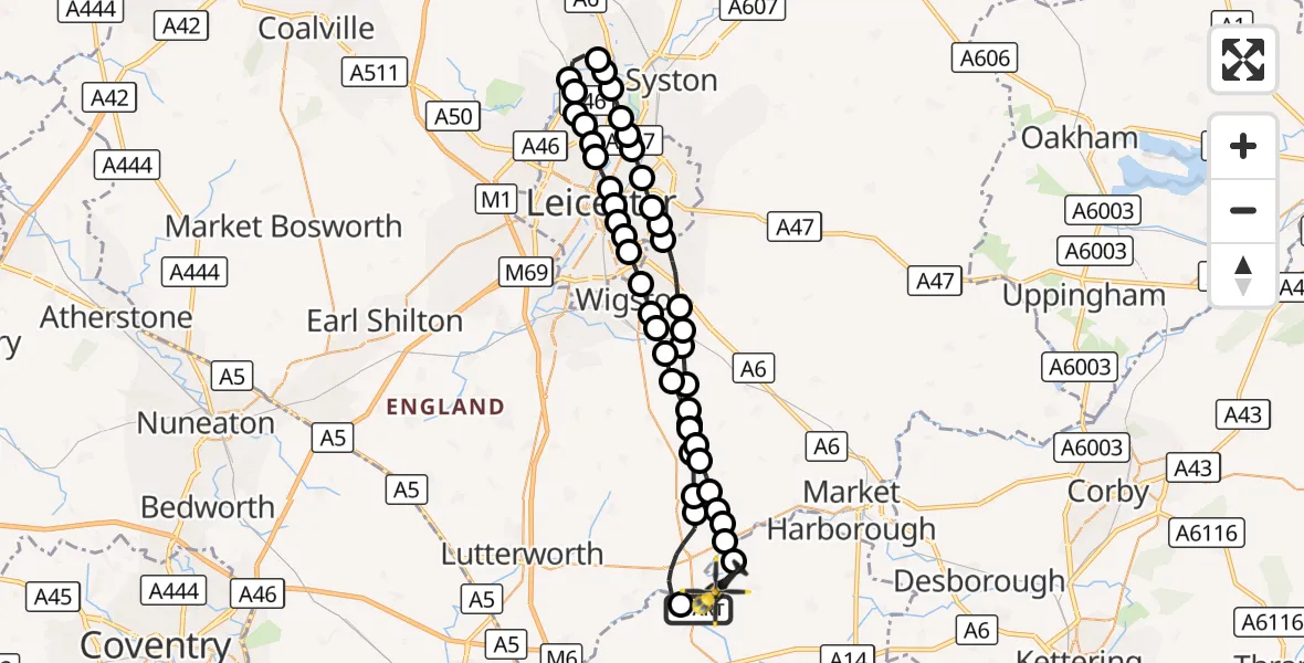 Flight route Police Helicopter Harborough - Harborough, 01 September 2026, 20:15