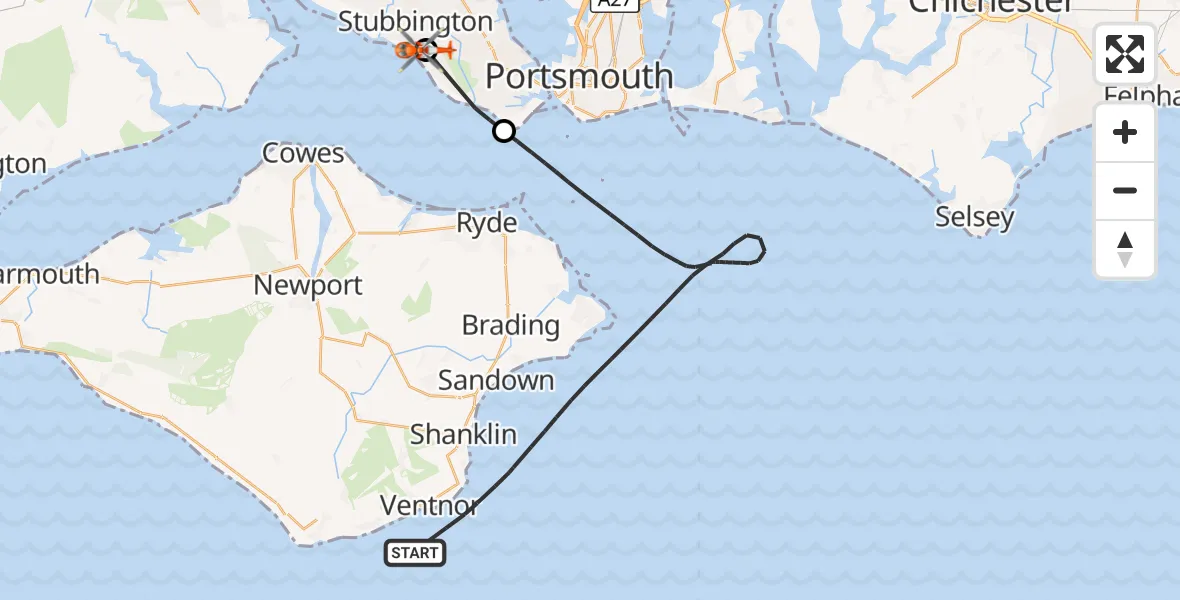 Flight route Coastguard Helicopter English Channel - Solent Airport, 01 September 2026, 20:29