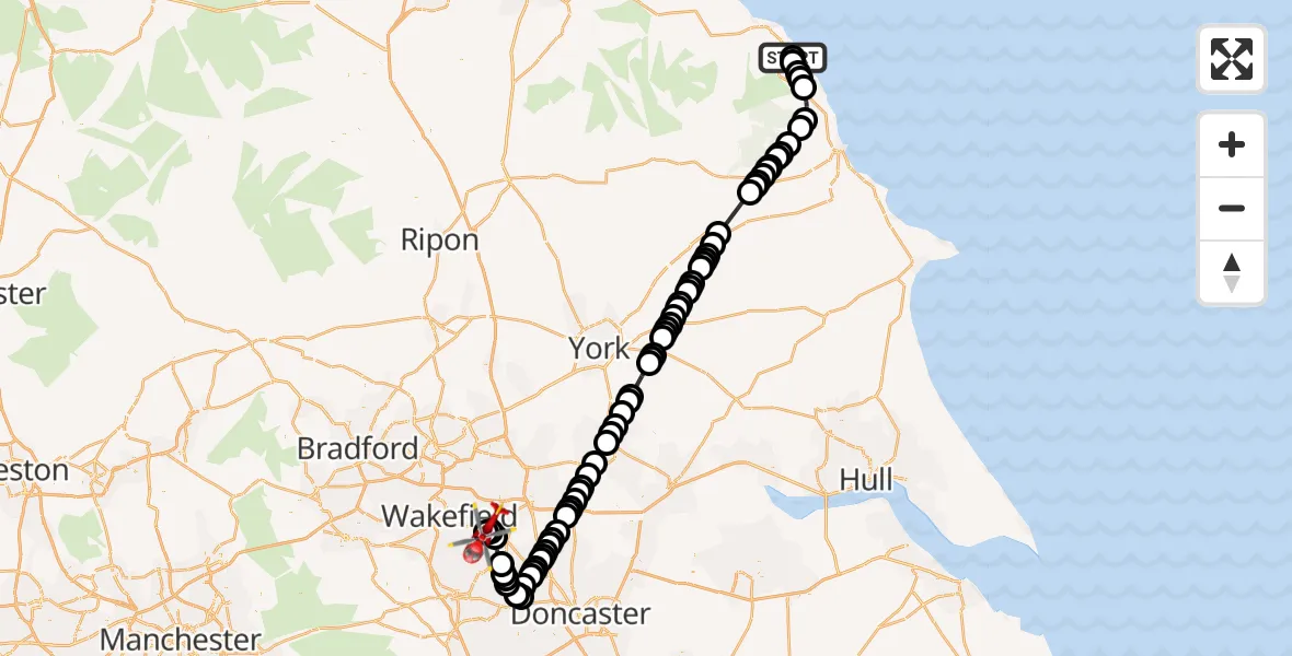 Flight route Air Ambulance Helicopter Fylingthorpe - YAA Nostell Helicopter Port, 01 September 2026, 20:40