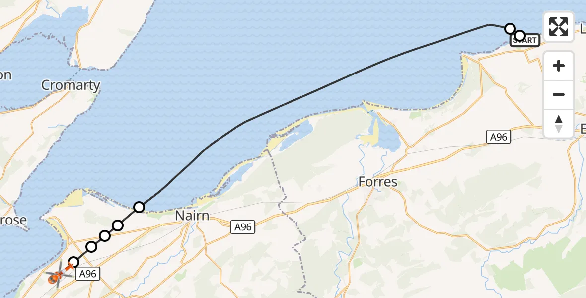Flight route Coastguard Helicopter Duffus - Inverness Airport, 01 September 2026, 21:39