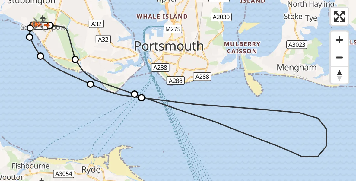 Flight route Coastguard Helicopter Solent Airport - Solent Airport, 01 September 2026, 23:01
