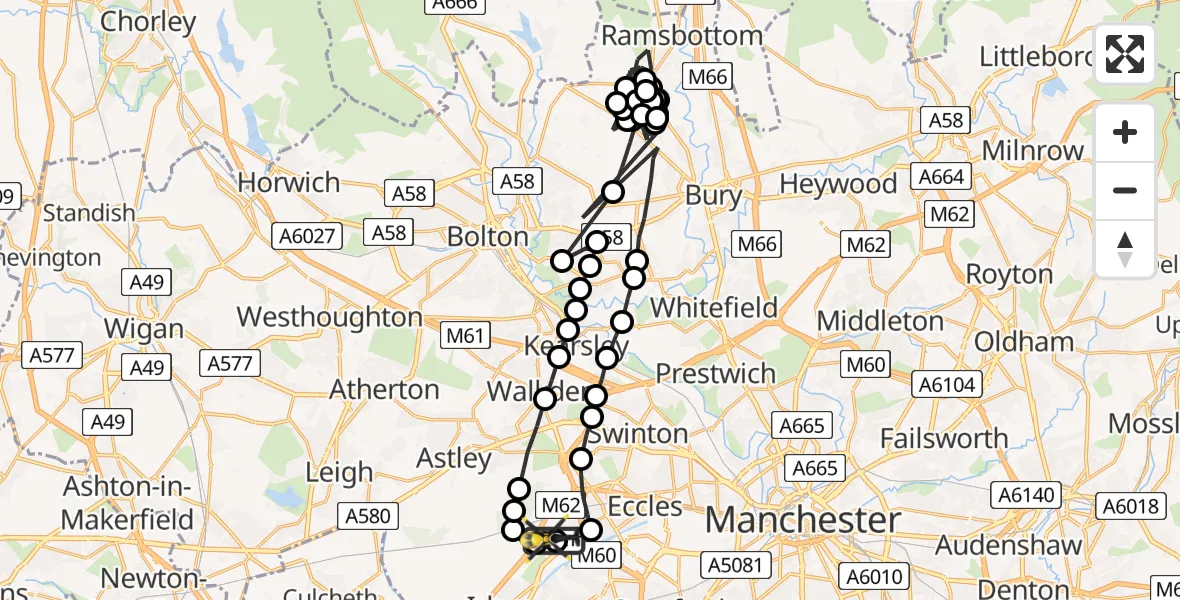 Flight route Police Helicopter Manchester Barton Aerodrome - Manchester Barton Aerodrome, 01 September 2026, 23:08